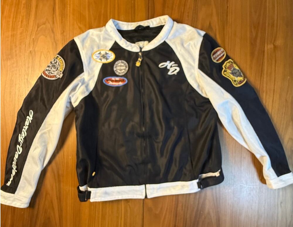 Harley Davidson Mesh Motorcycle Jacket Men's 2XL Black White Patch Biker 2012